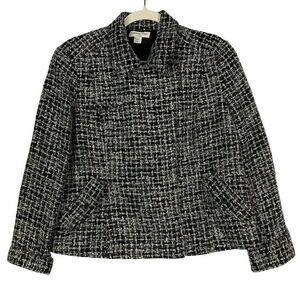 Coldwater Creek Mohair Wool Blend Moto Tweed Jacket, Black & Gray, Petite 16